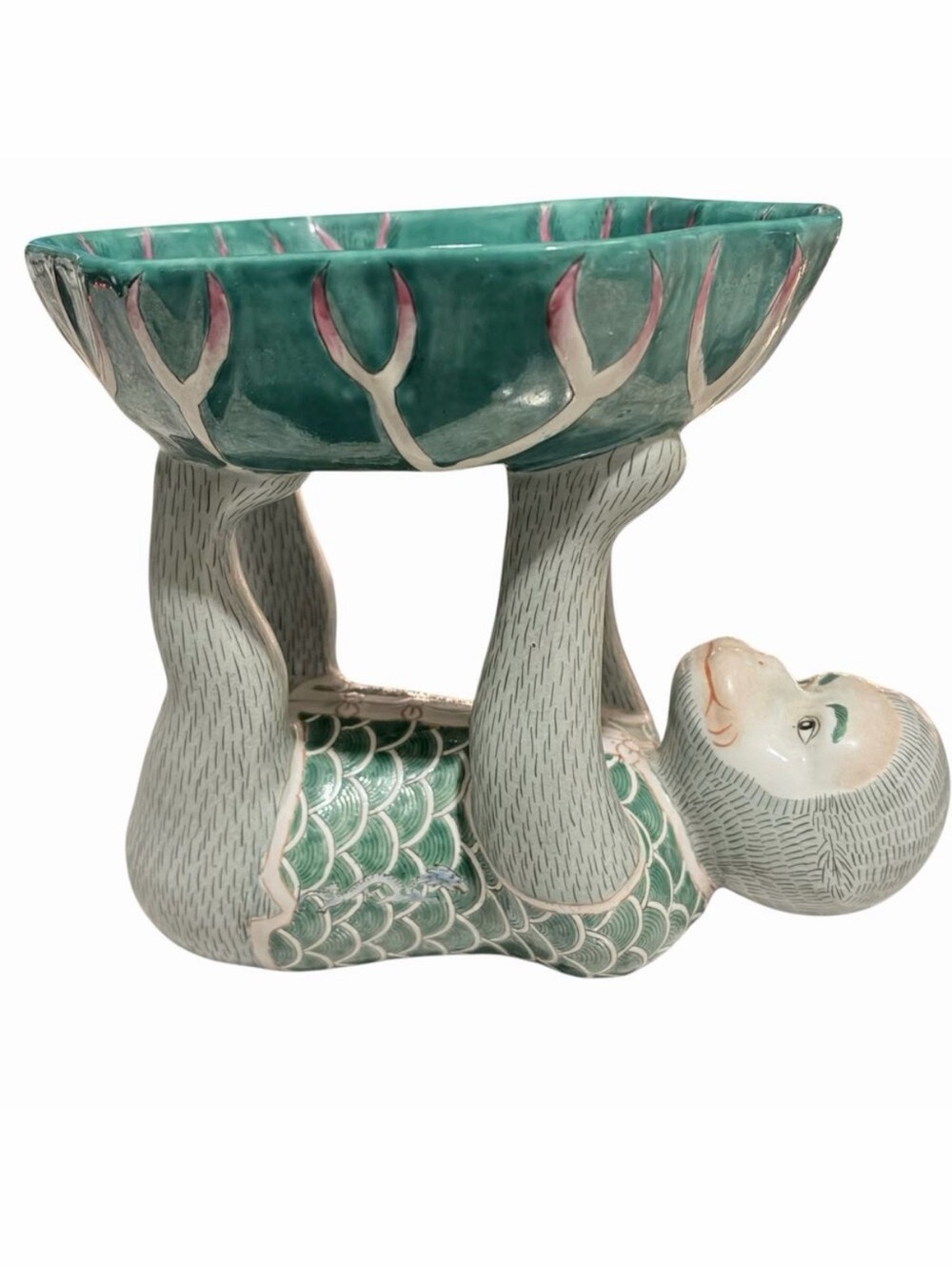 Vintage Artin Green Ceramic Monkey Bowl Planter Art No. 1347
